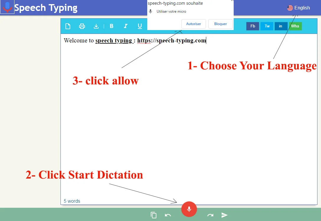 online speech to text in english